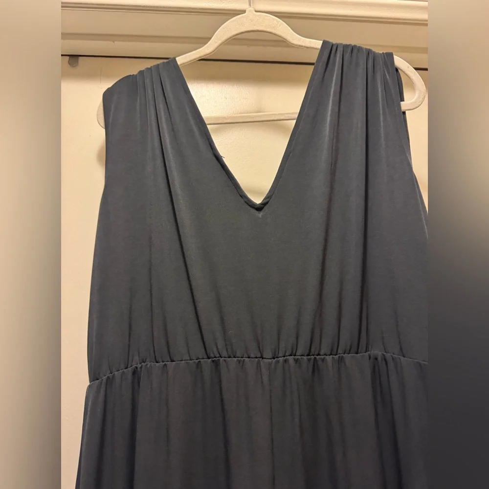 IMAN Global Chic Cinched Shoulder V-Neck Maxi Dress Black Size XL - Picture 8 of 9